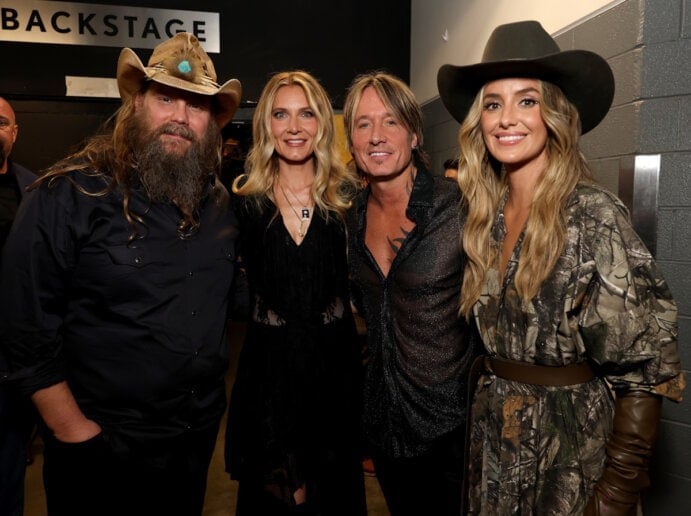 Chris Stapleton, Morgane Stapleton, Keith Urban and Lainey Wilson attend the 59th Annual Country Music Association Awards at Bridgestone Arena on November 19, 2025 in Nashville, Tennessee; Photo by Kevin Mazur/Getty Images for CMA