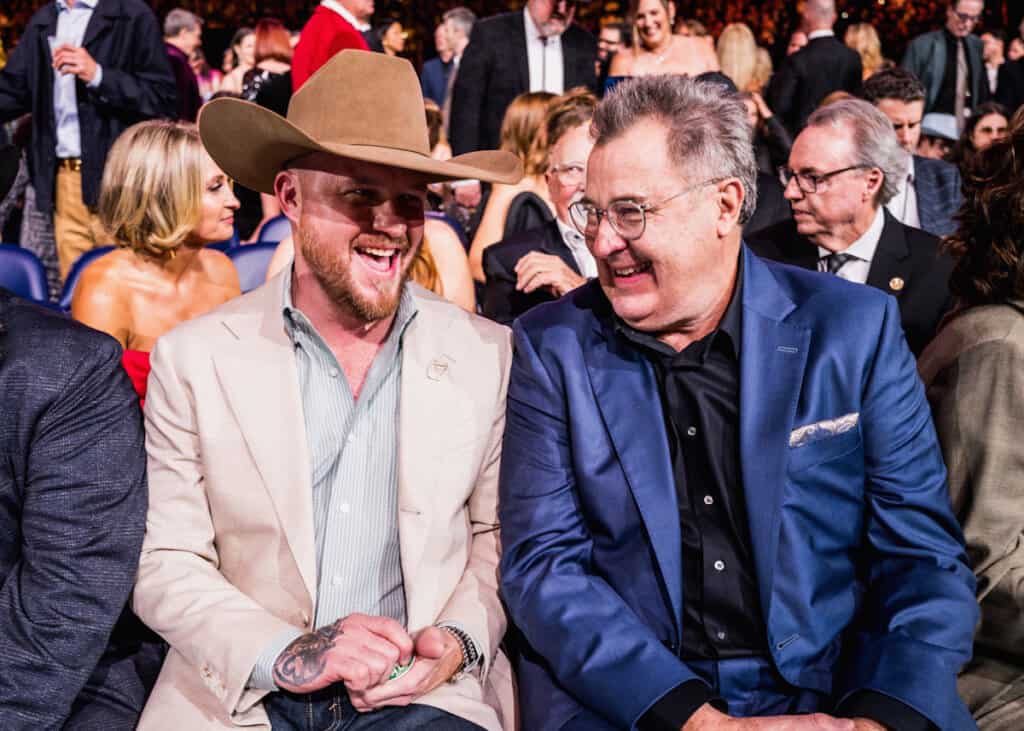 Cody Johnson and Vince Gill attend the 59th Annual Country Music Association Awards at Bridgestone Arena on November 19, 2025 in Nashville, Tennessee; Photo by John Shearer/Getty Images for CMA