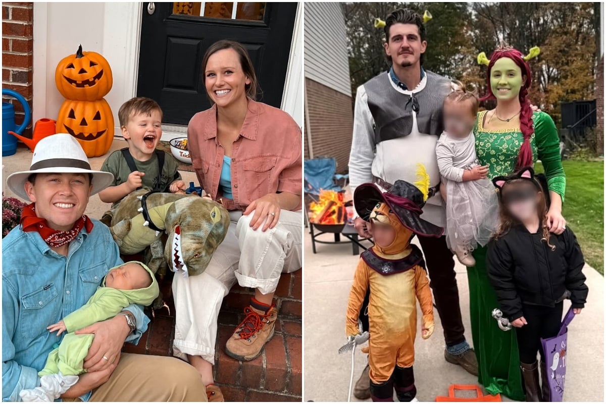 Scotty McCreery and Gabby Barrett with their families on Halloween; Photos via Instagram