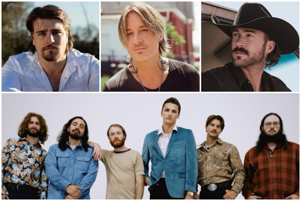 (Above) Gavin Adcock, Keith Urban, Riley Green; (Below) Red Clay Strays; Photos Provided-