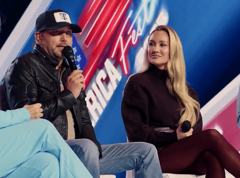 Jason Aldean, Britany Aldean; Photo via Turning Point USA on X