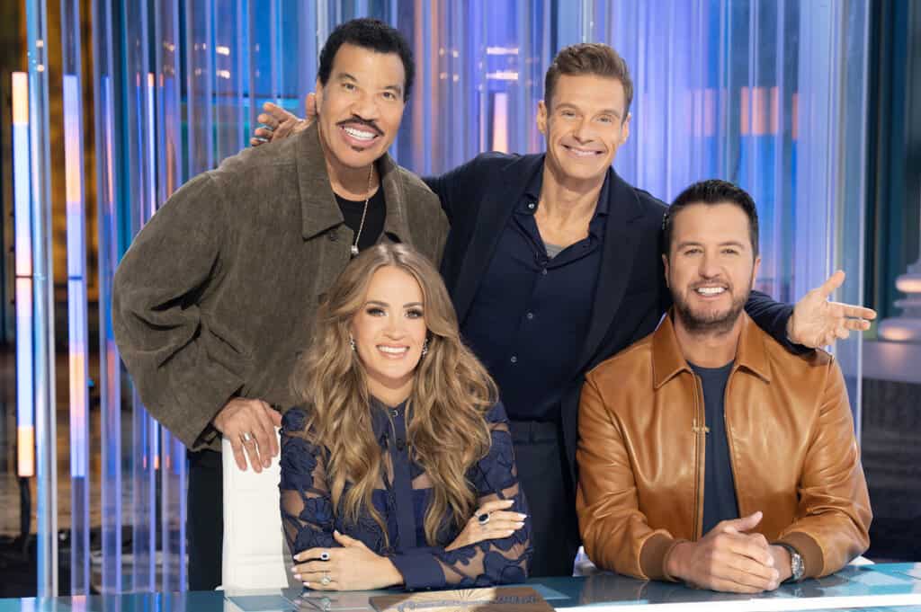 Lionel Richie, Carrie Underwood, Ryan Seacrest, Luke Bryan; Photo by Disney/Eric McCandless