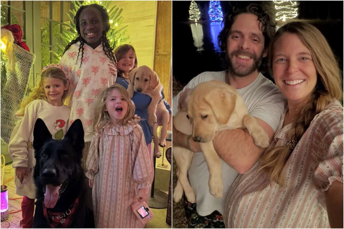Thomas Rhett and Family With Two New Dogs