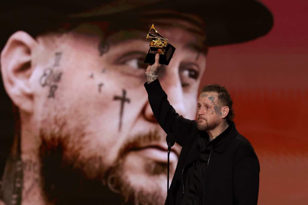 Jelly Roll accepts the award for Best Contemporary Country Album for "Beautifully Broken" onstage during the 68th GRAMMY Awards at Crypto.com Arena on February 01, 2026 in Los Angeles, California; Photo by Kevin Winter/Getty Images for The Recording Academy