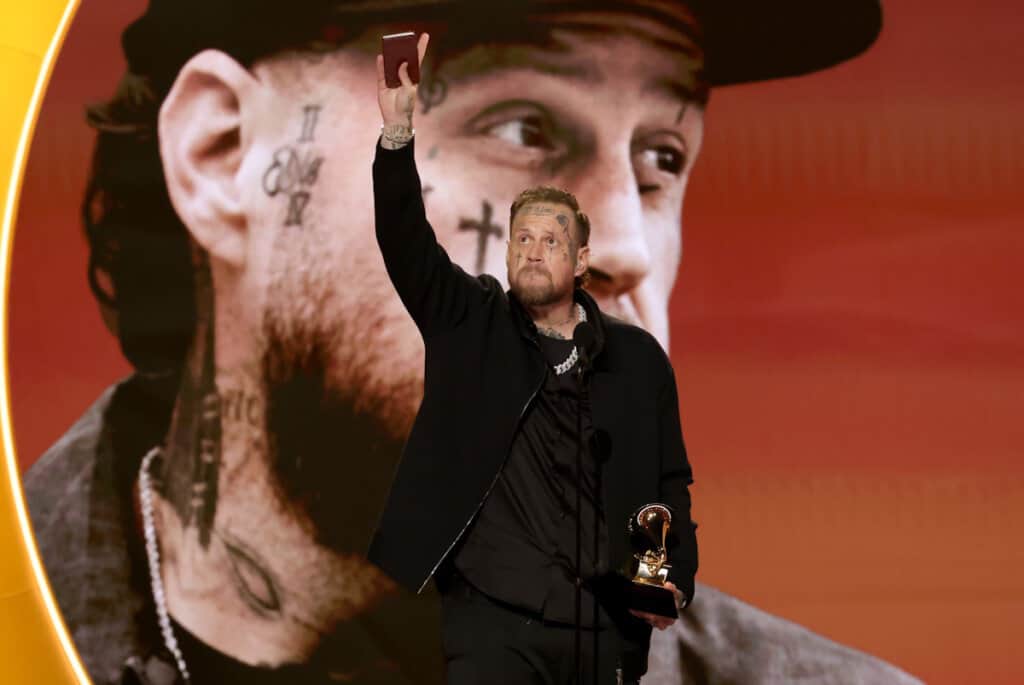 Jelly Roll accepts the award for Best Contemporary Country Album for "Beautifully Broken" onstage during the 68th GRAMMY Awards at Crypto.com Arena on February 01, 2026 in Los Angeles, California; Photo by Kevin Winter/Getty Images for The Recording Academy