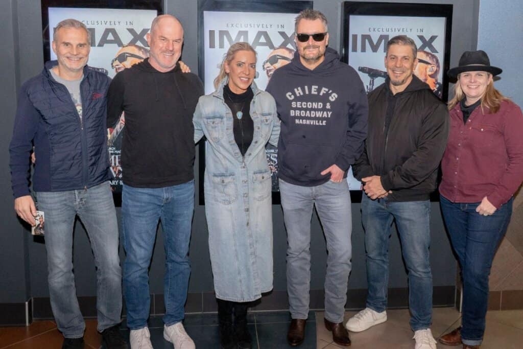 Eric Church at the Jan. 21, 2026 screening of his IMAX film in Nashville, Tenn. (L to R: John Peets, Q Prime South President & Founder; Mike Harris, MCA President & CEO; Stephanie Wright, MCA EVP/Head of A&R; Eric Church; Robert Femia, MCA COO & EVP Business & Legal Affairs; Katie McCartney, MCA EVP/General Manager)