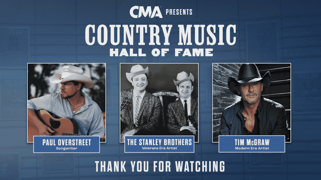 Tim McGraw, The Stanley Brothers, Paul Overstreet Named 2026 Country Music Hall of Fame Inductees
