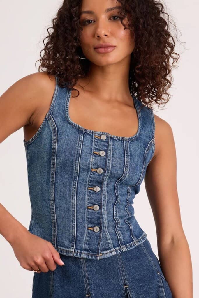 Sculpted Medium Wash Denim Vest Top; Photo Courtesy of Lulus