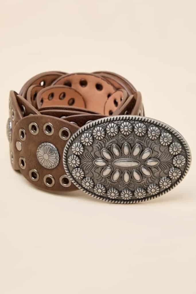 Zella Brown Chunky Concho Belt; Photo Courtesy of Lulus