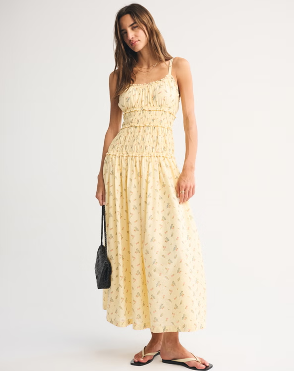 Abercrombie & Fitch - Bra-Free Smocked Drop-Waist Maxi Dress