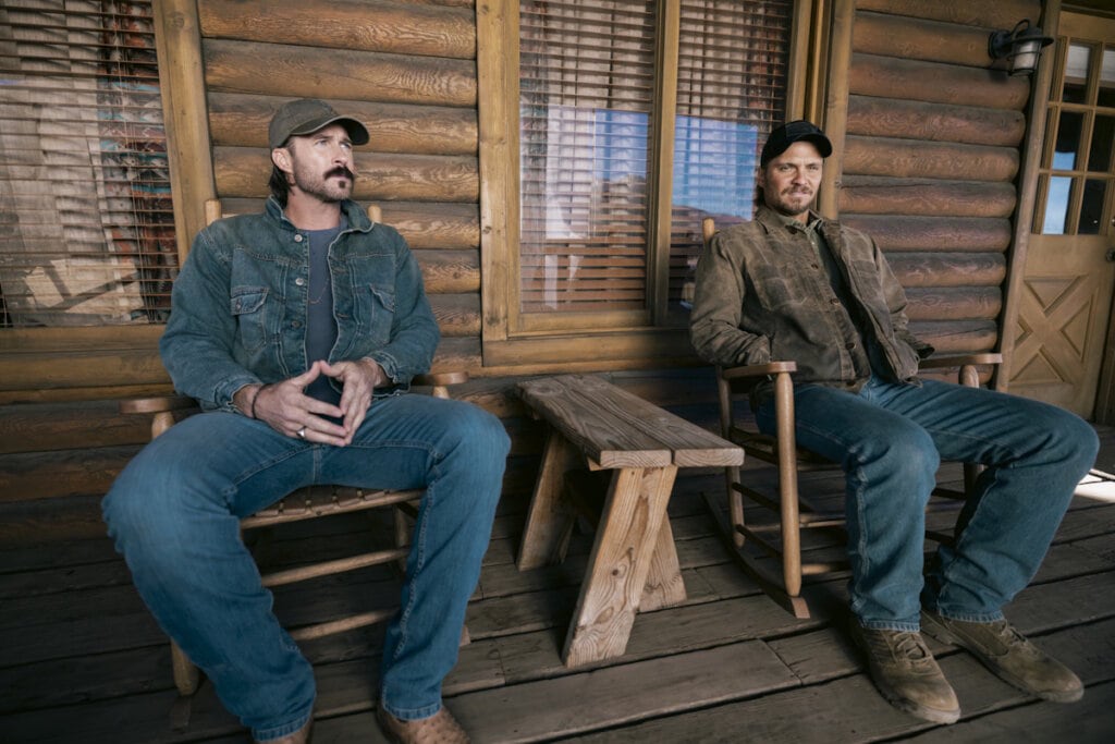 Riley Green as Garrett and Luke Grimes as Kayce Dutton. Photo: Fred Hayes/CBS ©2025 CBS Broadcasting, Inc. 