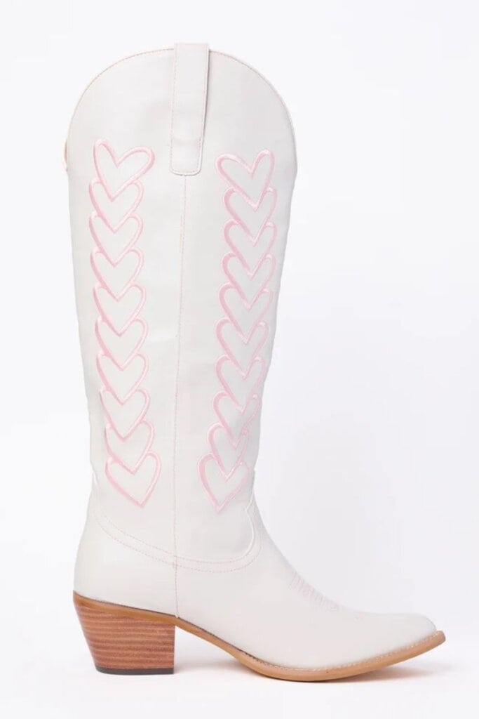 Pink Lily; Mila Ivory Heart Cowboy Boots