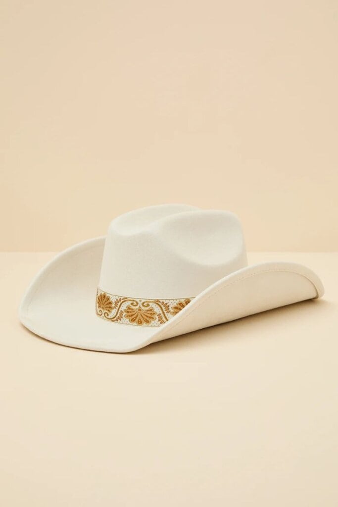 Solon White Embroidered Band Western Hat; Lulus