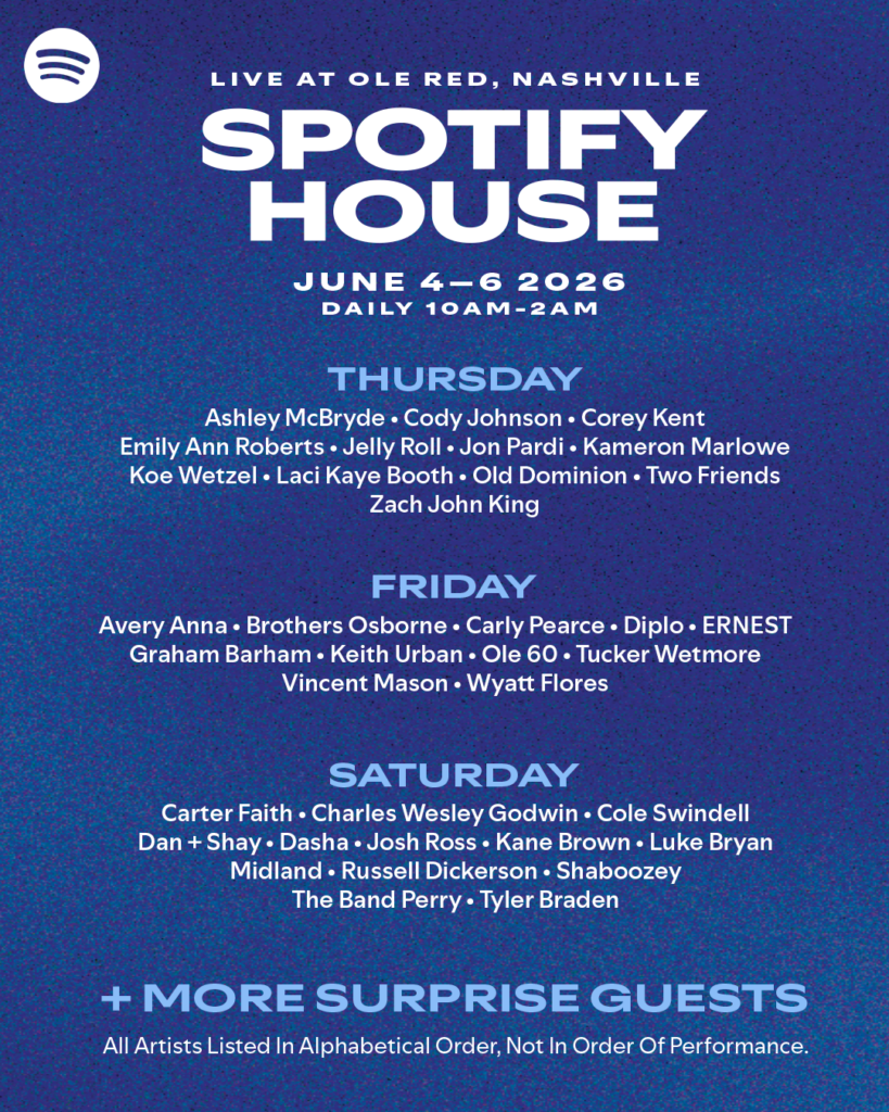 Spotify House Returns to CMA Fest 2026 With Luke Bryan, Ashley McBryde, Cody Johnson & More