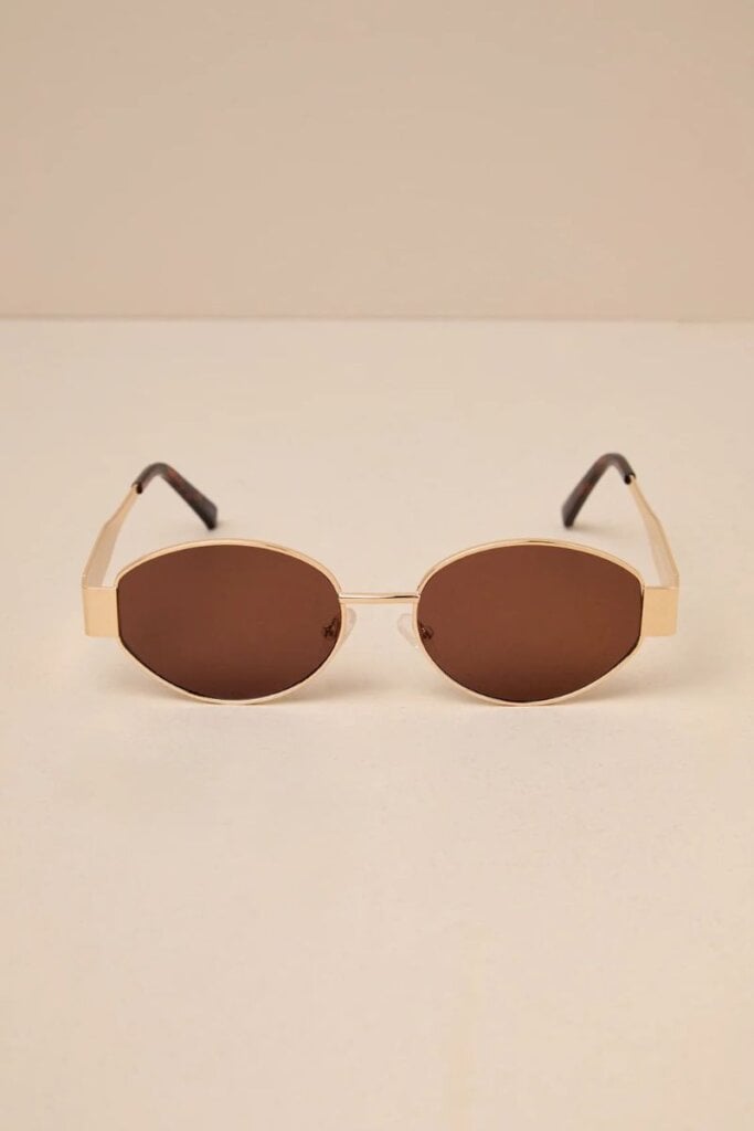 Trendsetting Take Gold and Brown Oval Sunglasses; Lulus