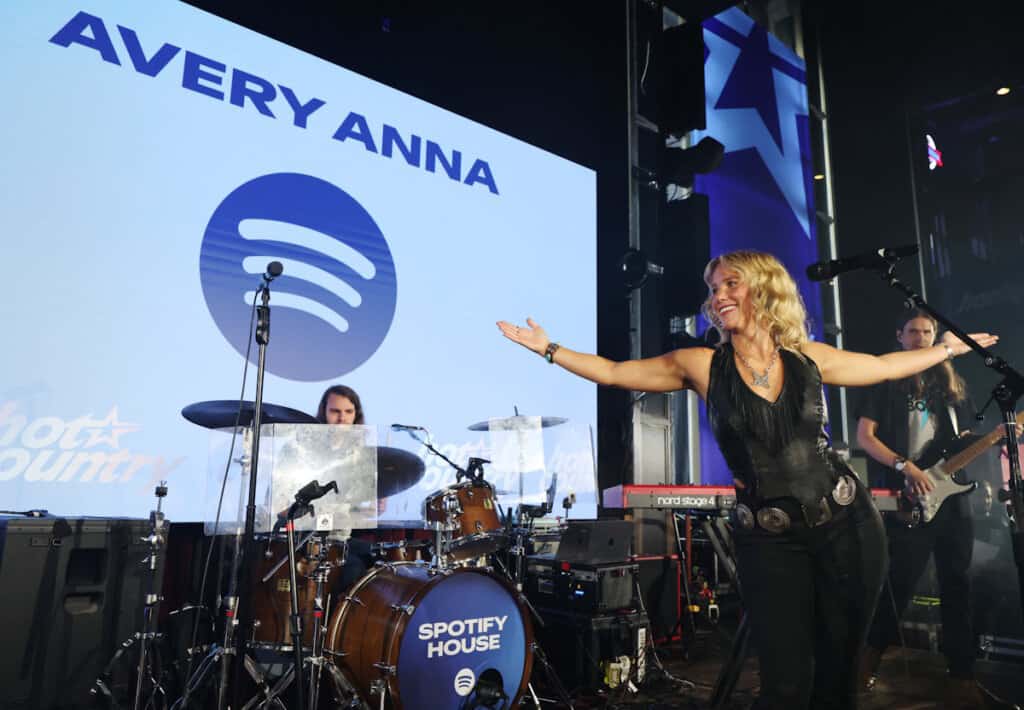 Avery Anna performs onstage at Spotify House at CMA Fest 2026; Photo by Rick Kern/Getty Images for Spotify