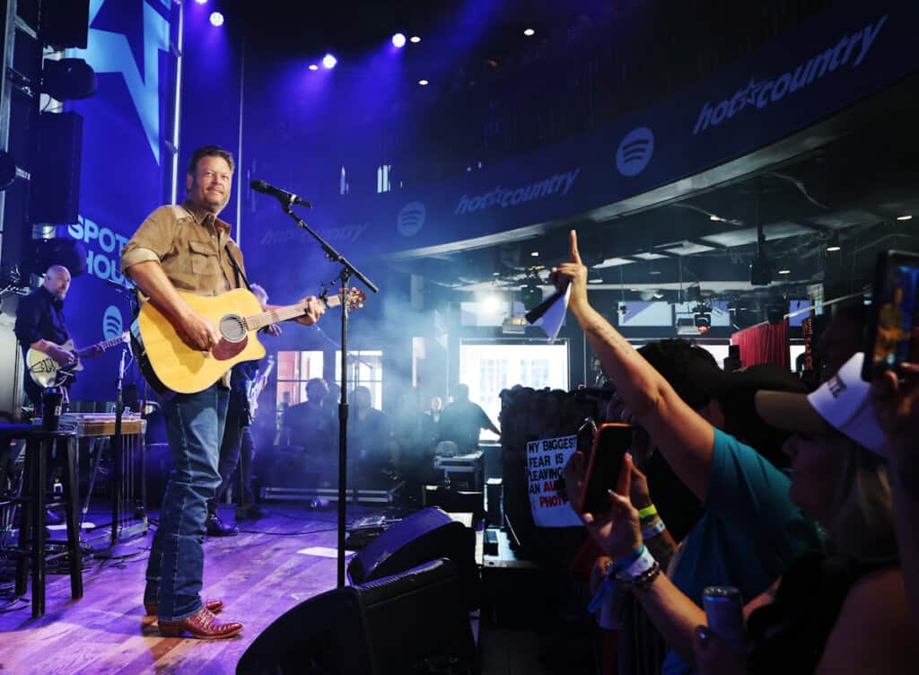 Blake Shelton performs onstage at Spotify House at CMA Fest 2026; Photo by Rick Kern/Getty Images for Spotify