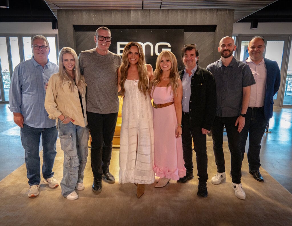 (L-R) BMG Publishing’s VP, Head of Creative Chris Oglesby, BMG North America’s SVP A&R Katie Kerkhover, BBR Music Group/BMG Nashville’s General Manager Peter Strickland, Carly Pearce, BBR Music Group/BMG Nashville’s EVP, Recorded Music JoJamie Hahr, Borchetta Entertainment Group’s Scott Borchetta & Mike Blong, and Milom, Crow, Kelly, Beckett, Shihan, PLC’s David Crow, Esq.; Photo by Kevin Grace