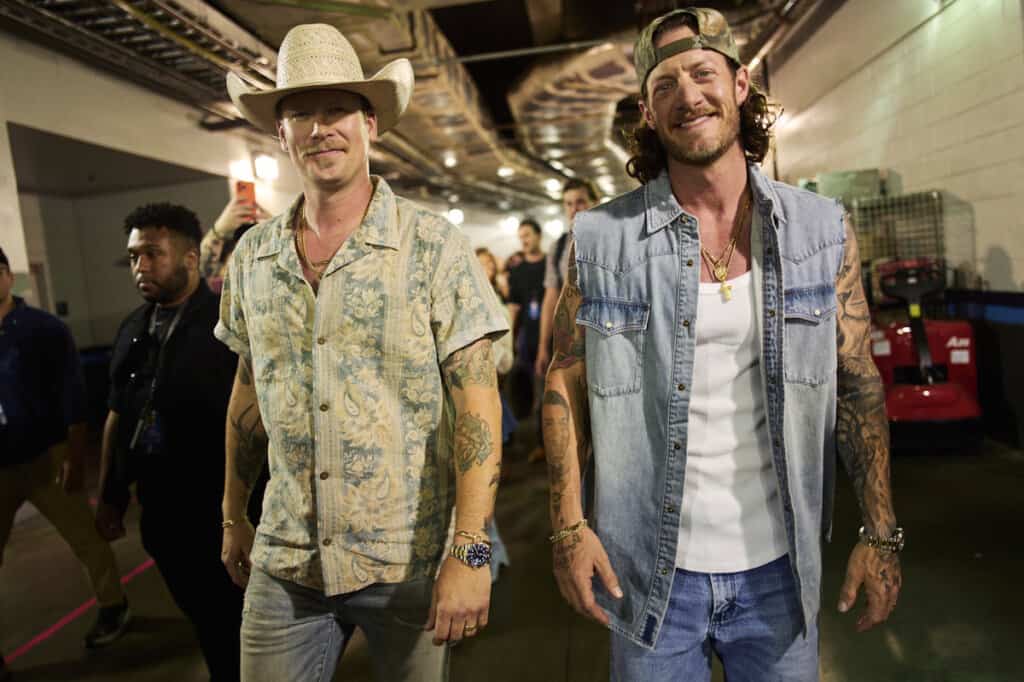 Brian Kelley and Tyler Hubbard of Florida Georgia Line attend day one of the 2026 CMA Fest at Nissan Stadium on June 04, 2026 in Nashville, Tennessee; Photo by Robby Klein/Getty Images for CMA