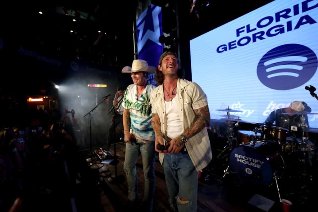 Brian Kelley and Tyler Hubbard of Florida Georgia Line perform onstage at Spotify House during CMA Fest 2026; Photo by Brett Carlsen/Getty Images for Spotify