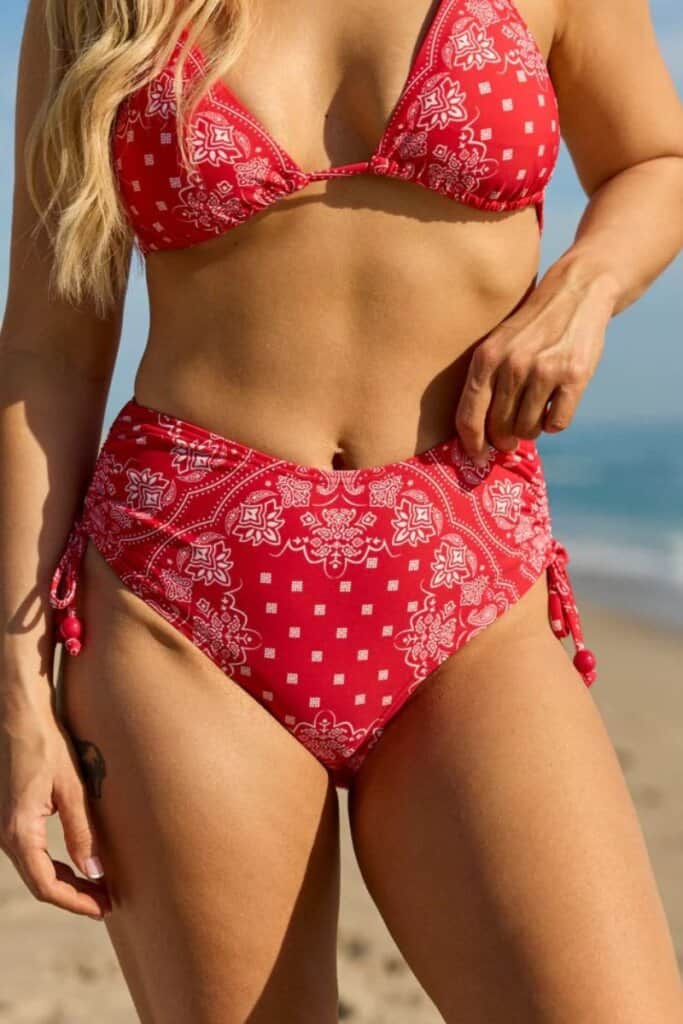 Salty Kiss Red Bandana Triangle Bikini Top; Pink Lily