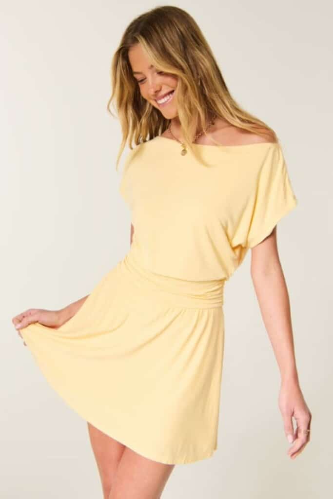 Off-the-Shoulder Knit Mini Dress; Hollister