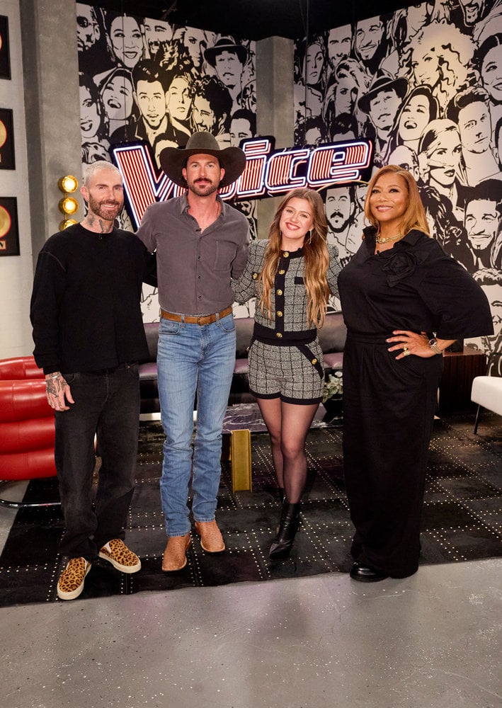 Adam Levine, Riley Green, Kelly Clarkson, Queen Latifah; Photo by: Trae Patton/NBC