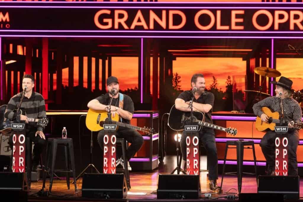 Devin Dawson, Mitchell Tenpenny, Lee Brice, and Ernest; Photo by Chris Hollo for the Grand Ole Opry