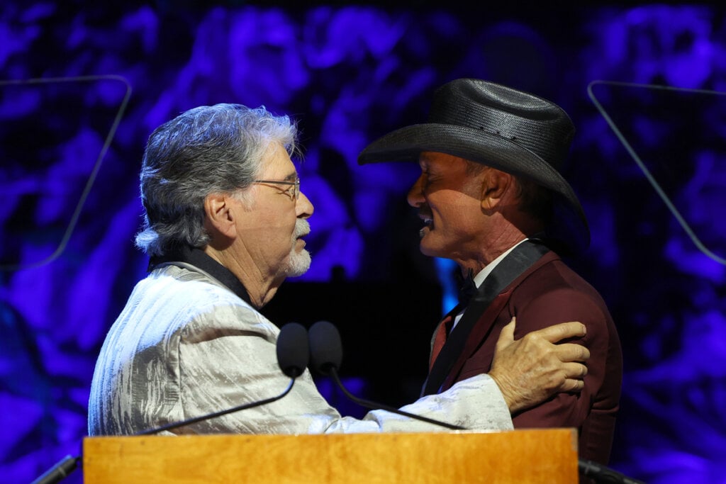 Randy Owen and Tim McGraw speak onstage during the Country Music Hall of Fame and Museum Class of 2026 Medallion Ceremony at Country Music Hall of Fame and Museum on October 18, 2026 in Nashville, Tennessee; Photo by Terry Wyatt/Getty Images for Country Music Hall of Fame and Museum