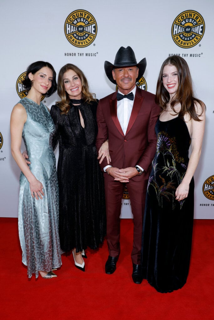 Audrey Caroline McGraw, Faith Hill, Tim McGraw and Maggie Elizabeth McGraw attend the Country Music Hall of Fame and Museum Class of 2026 Medallion Ceremony at Country Music Hall of Fame and Museum on October 18, 2026 in Nashville, Tennessee; Photo by Jason Kempin/Getty Images for Country Music Hall of Fame and Museum