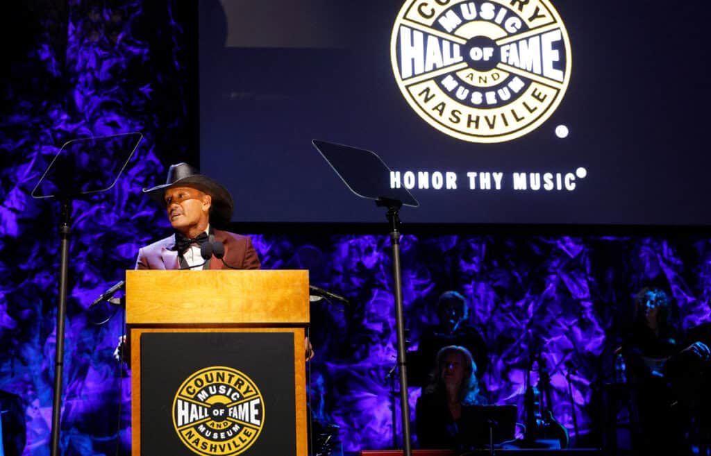 Tim McGraw speaks onstage during the Country Music Hall of Fame and Museum Class of 2026 Medallion Ceremony at Country Music Hall of Fame and Museum on October 18, 2026 in Nashville, Tennessee; Photo by Jason Kempin/Getty Images for Country Music Hall of Fame and Museum