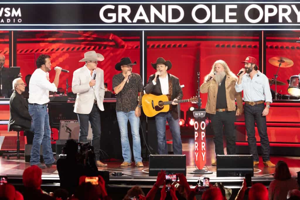 Luke Bryan, Jon Pardi, Jason Aldean, Rhett Akins, Rhett Akins, Jamey Johnson, Thomas Rhett; Photo by Chris Hollo, Courtesy of Grand Ole Opry