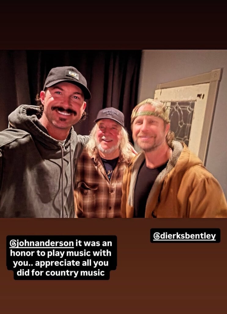 Riley Green and Dierks Bentley with John Anderson; Photo Courtesy Riley Green 