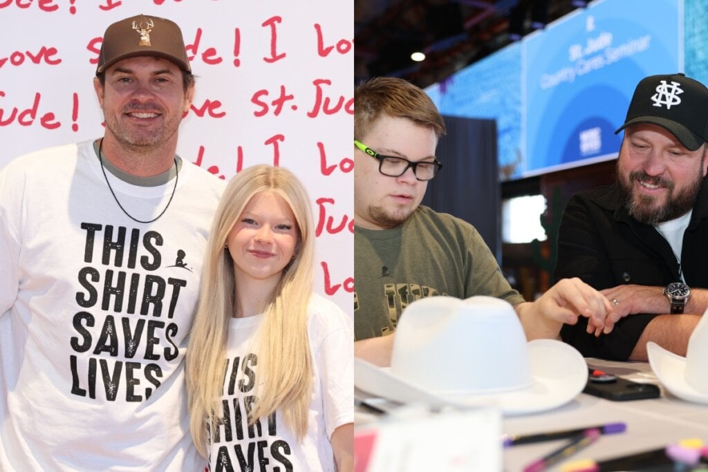 Matt Stell + St. Jude patient Faith, Mitchell Tenpenny + St. Jude patient Sawyer; Photo by ALSAC + St. Jude Children’s Research Hospital