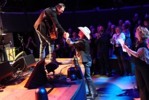 Blake Shelton greets Paul Overstreet during the Country Music Hall of Fame and Museum Class of 2026 Medallion Ceremony at Country Music Hall of Fame and Museum on October 18, 2026 in Nashville, Tennessee; Photo by Terry Wyatt/Getty Images for Country Music Hall of Fame and Museum