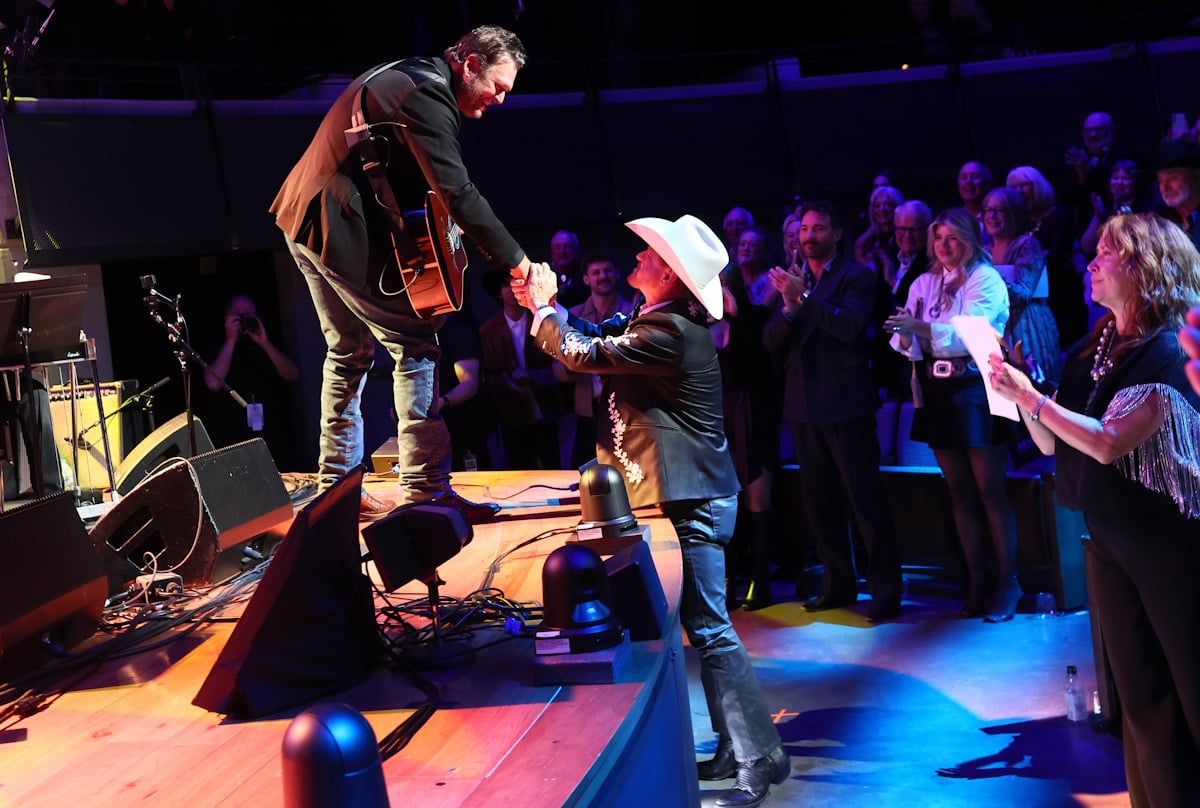 Blake Shelton greets Paul Overstreet during the Country Music Hall of Fame and Museum Class of 2026 Medallion Ceremony at Country Music Hall of Fame and Museum on October 18, 2026 in Nashville, Tennessee; Photo by Terry Wyatt/Getty Images for Country Music Hall of Fame and Museum