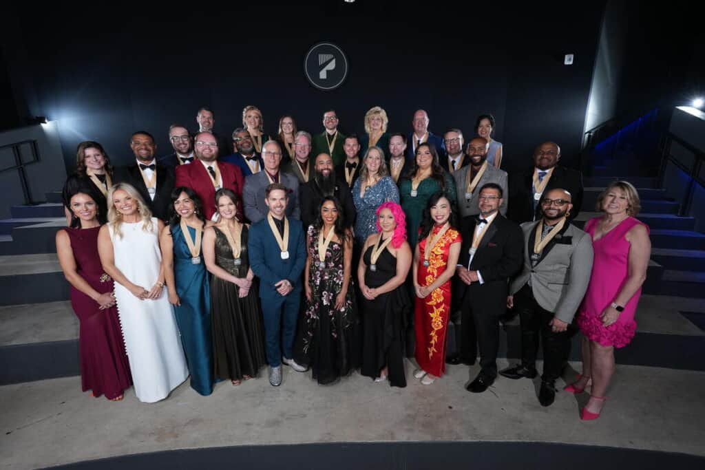 Michelle Kirk, Sarah Trahern, and Brittany Schaffer with the 2026 Class of MTOEs during the 2026 Music Teachers of Excellence ceremony, held at the The Pinnacle in Nashville, TN, on October 7, 2026; Photo Courtesy of CMA