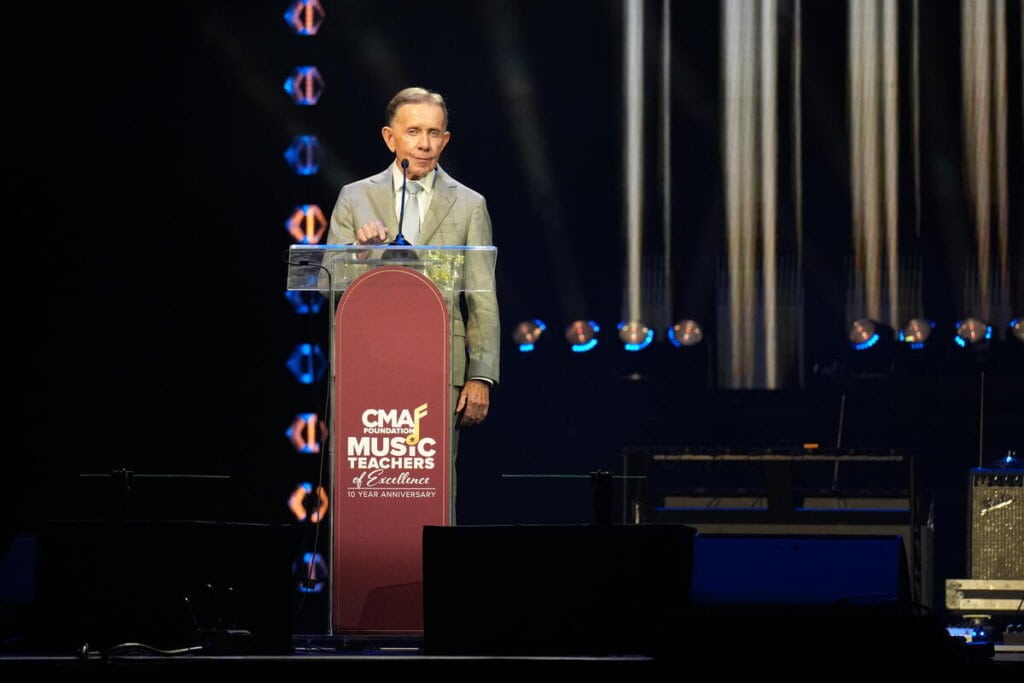 Joe Galante speaks during the 2026 Music Teachers of Excellence ceremony, held at the The Pinnacle in Nashville, TN, on October 7, 2026; Photo Courtesy of CMA